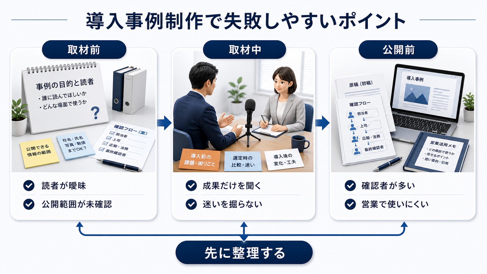 導入事例制作で失敗しやすい取材前、取材中、公開前のポイント