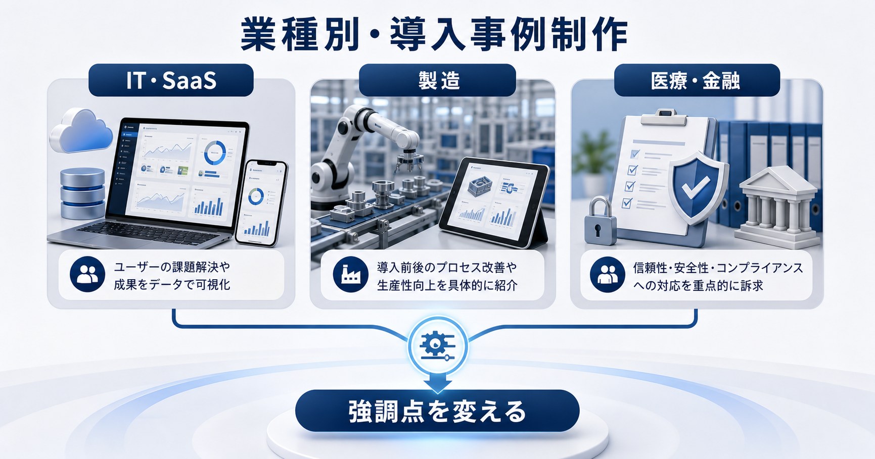 IT、製造、医療金融の業種別導入事例制作のポイント